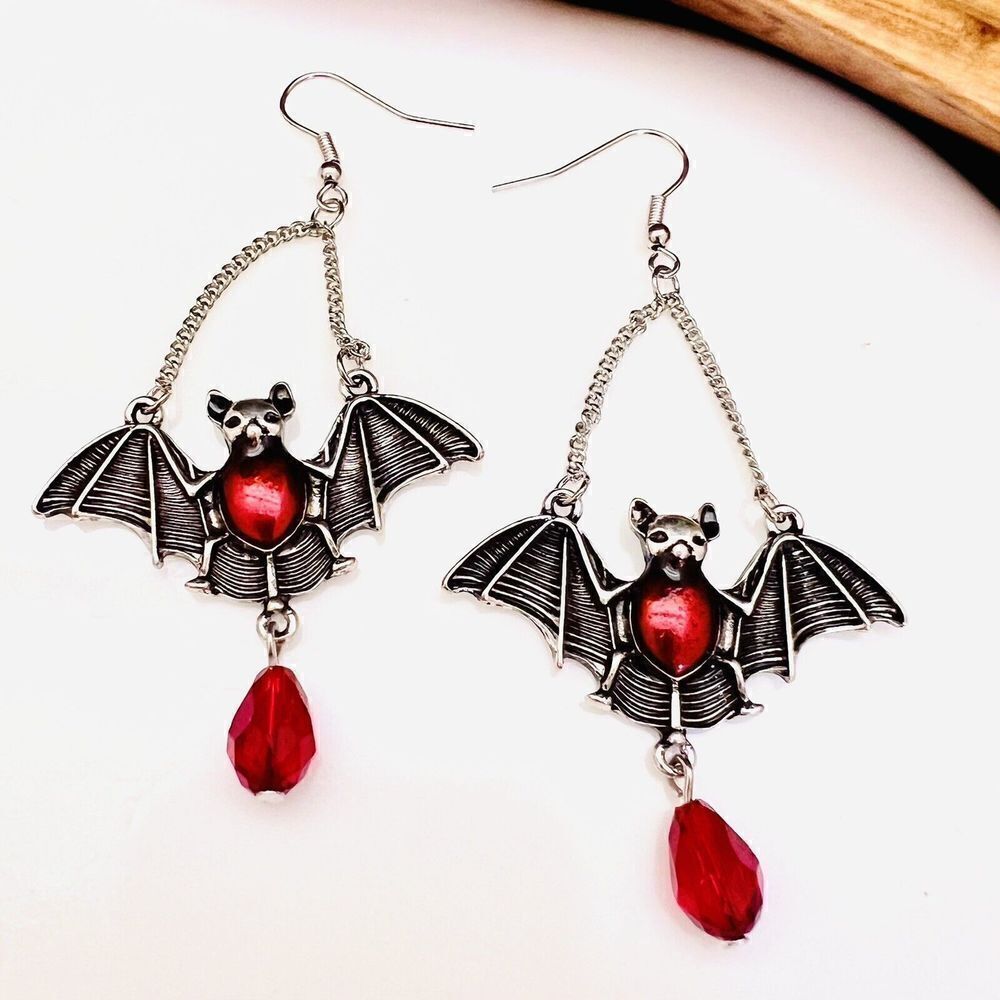 Vampire Bat Earrings Magic Drop Earrings Gothic Punk Red Enamel Dangling 1107